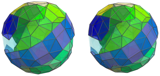 Parallel projection of
swirlprismatodiminished rectified 600-cell, showing far side of 10th
ring