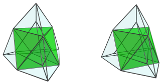 Tetrahedron-centered
parallel projection of the tetrahedral ursachoron, showing octahedron