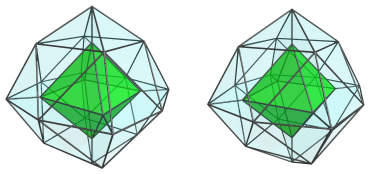 Octahedron-centered
parallel projection of the octahedral ursachoron, showing octahedral
cell