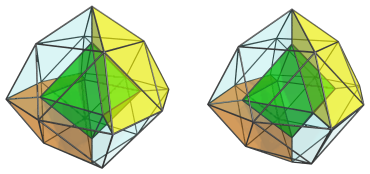 Octahedron-centered
parallel projection of the octahedral ursachoron, showing second pair of 8
J63's