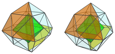 Octahedron-centered
parallel projection of the octahedral ursachoron, showing fourth pair of 8
J63's