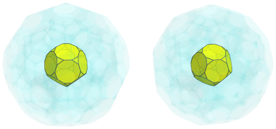 Parallel
projection of the truncated 120-cell, showing nearest truncated
dodecahedron