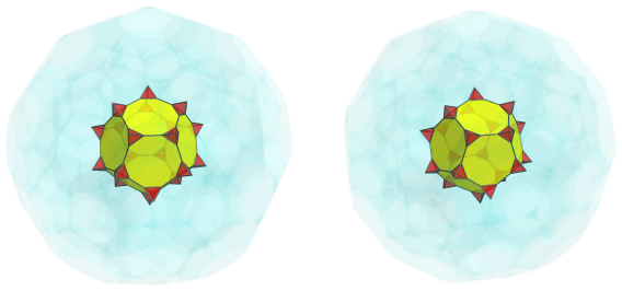 Parallel
projection of the truncated 120-cell, showing 20 tetrahedra