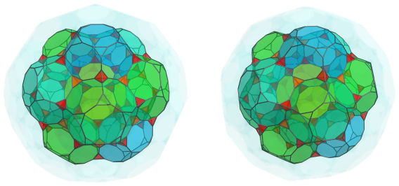 Parallel
projection of the truncated 120-cell, showing 30 more tetrahedra