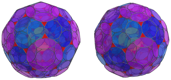 Parallel
projection of the truncated 120-cell, showing 12 more truncated
dodecahedra