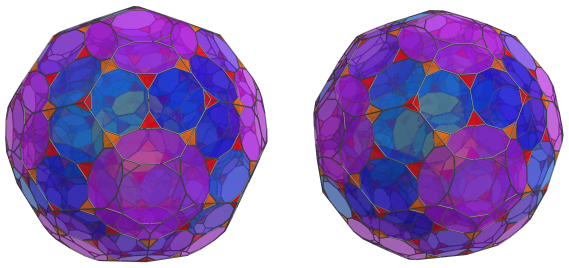Parallel
projection of the truncated 120-cell, showing 20 more tetrahedra