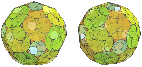Parallel
projection of the truncated 120-cell, showing 60 equatorial tetrahedra
