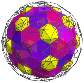 Parallel
projection of the truncated 600-cell into 3D, showing 20 more icosahedra