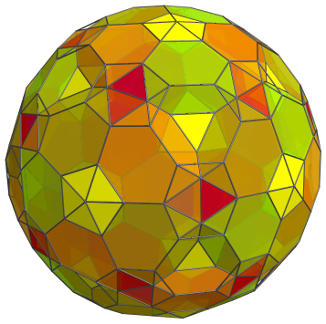 Parallel
projection of the truncated 600-cell into 3D, showing 60 more truncated
tetrahedra