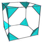 Parallel projection
of the truncated tesseract, showing surrounding tetrahedra