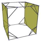 Parallel projection of the
truncated tesseract, showing another pair of equatorial truncated cubes
