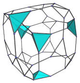 Perspective
projection of the truncated tesseract, showing 5 visible tetrahedra