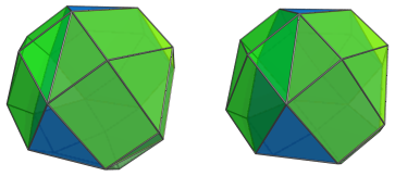Parallel projection of
the truncated tetrahedral cupoliprism, showing nearest truncated tetrahedron
and 4 triangular cupolae