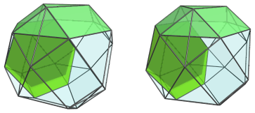 Parallel projection of
the truncated tetrahedral cupoliprism, showing 2/4 far side triangular
cupolae