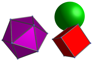 A cube, an icosahedron, and a
sphere, in 3D space